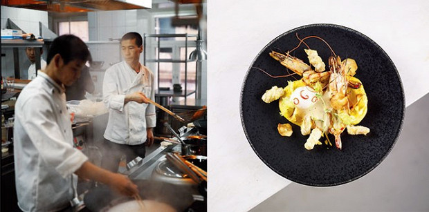 В ресторане «Зодиак» Мухин направляет в нужное ему русло мастерство поваров из самых разных стран Азии; и смело соединяет, например, поленту с креветками, сделанными в дальневосточном совершенно стиле.