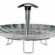 Складная пароварка работает так: в кастрюле доводится до кипения вода, сверху на кастрюлю вместо крышки устанавливается пароварка, а в нее помещаются овощи, например спаржа. Хорошая пароварка с удобной ручкой есть, например, у OXO. Ее можно использовать и как блюдо для отварных овощей.