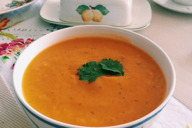 Фото рецепт Крем-суп из тыквы с зеленью