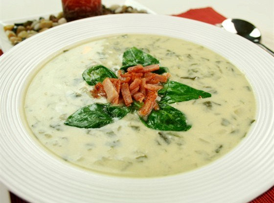 Фото рецепт Крем-суп из лука-порея и картофеля с беконом